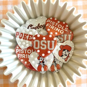 CUSTOM Pearl Heart Game Day Button OSU - football accessories - spirit buttons - custom gameday buttons - 2.5 inch buttons - heart buttons