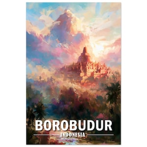Borobudur Indonesia Poster | Travel Inspiration | Vibrant Oil Painting Style
