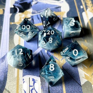 Coerthas - handmade resin sharp edge polyhedral dice, DnD, D&D, RPG Dice, Dungeons and Dragons