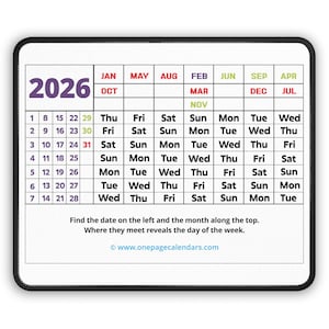 2026 One Page Calendar Gaming Mouse Pad