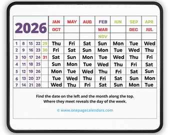 Alfombrilla de ratón para juegos con calendario de una página 2026