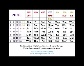 2026 One Page Calendar Printable JPG with Dark Background - See the Entire Year at a Glance.