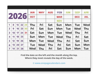 2026 One Page Calendar Puzzle Matte Canvas