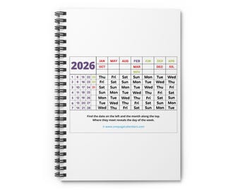 2026 One Page Calendar Spiral Notebook