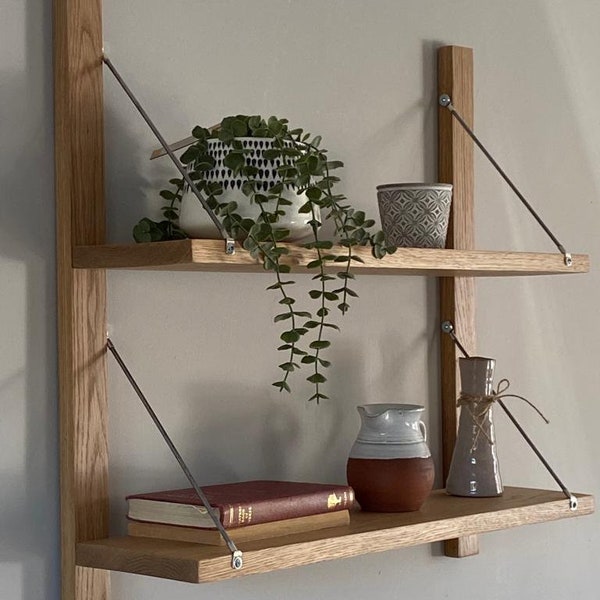 Scandinavian Style Oak Shelves | Minimalist Contemporary Design| Handmade Storage Shelving Unit Stainless Steel brackets| Double shelf unit