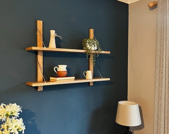 Scandinavian Style Oak Shelves | Minimalist Contemporary Design| Shelving Unit for storage |Stainless Steel brackets|Double Shelf Unit 2