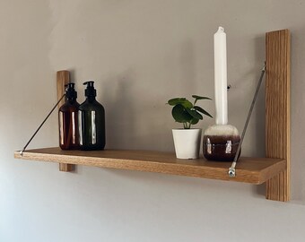 Scandinavian Style Oak Shelf | Floating Shelf| Minimalist Design | Handmade Display Shelving Unit Stainless Steel Brackets| Single Shelf