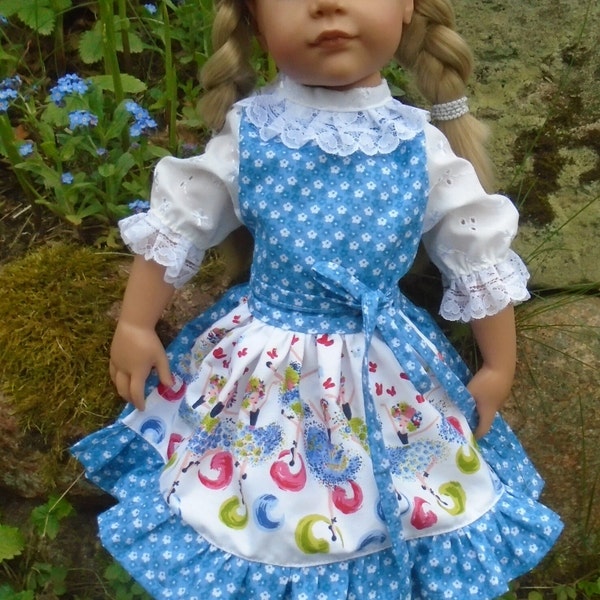 Landhaus- Kleidchen, Dirndl für Puppengröße um die 50 cm, schlanke Stehpuppe. Öko- Tex- Standard 100