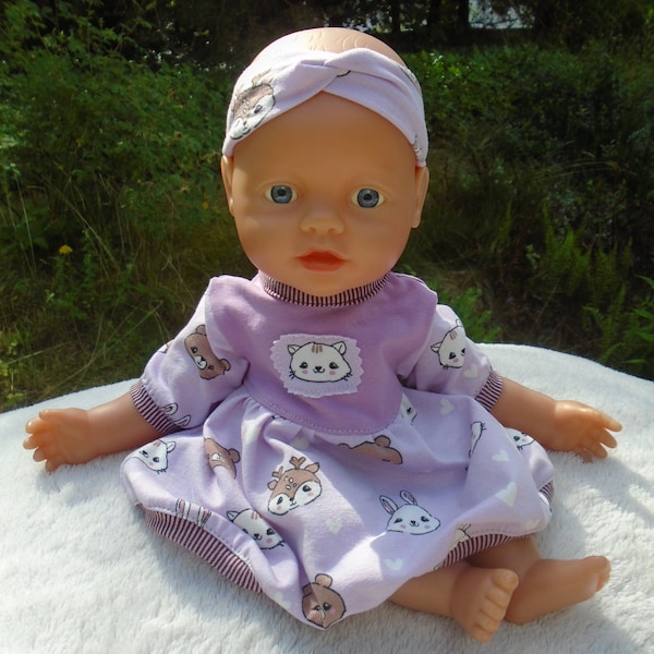 Dress with headband "animal children" for doll size around 32 cm. Oeko-Tex Standard 100