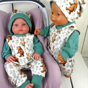 Doll Clothes 43. Romper with Sweater + Hat "Liebste Bärchen" for dolls around 43-47 cm. Oeko-Tex Standard 100