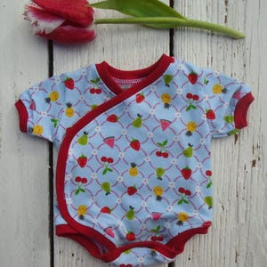 Wrap-around bodysuit for your doll, doll bodysuit, short-sleeved &quot;Cheeky Fruits&quot; for doll size around 43 cm