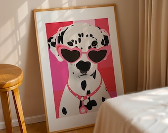 Pink Dalmatian Art Print with Sunglasses - Dalmatian Wall Art - Dog Lover Home Decor - Puppy Decor - Gallery Wall Set