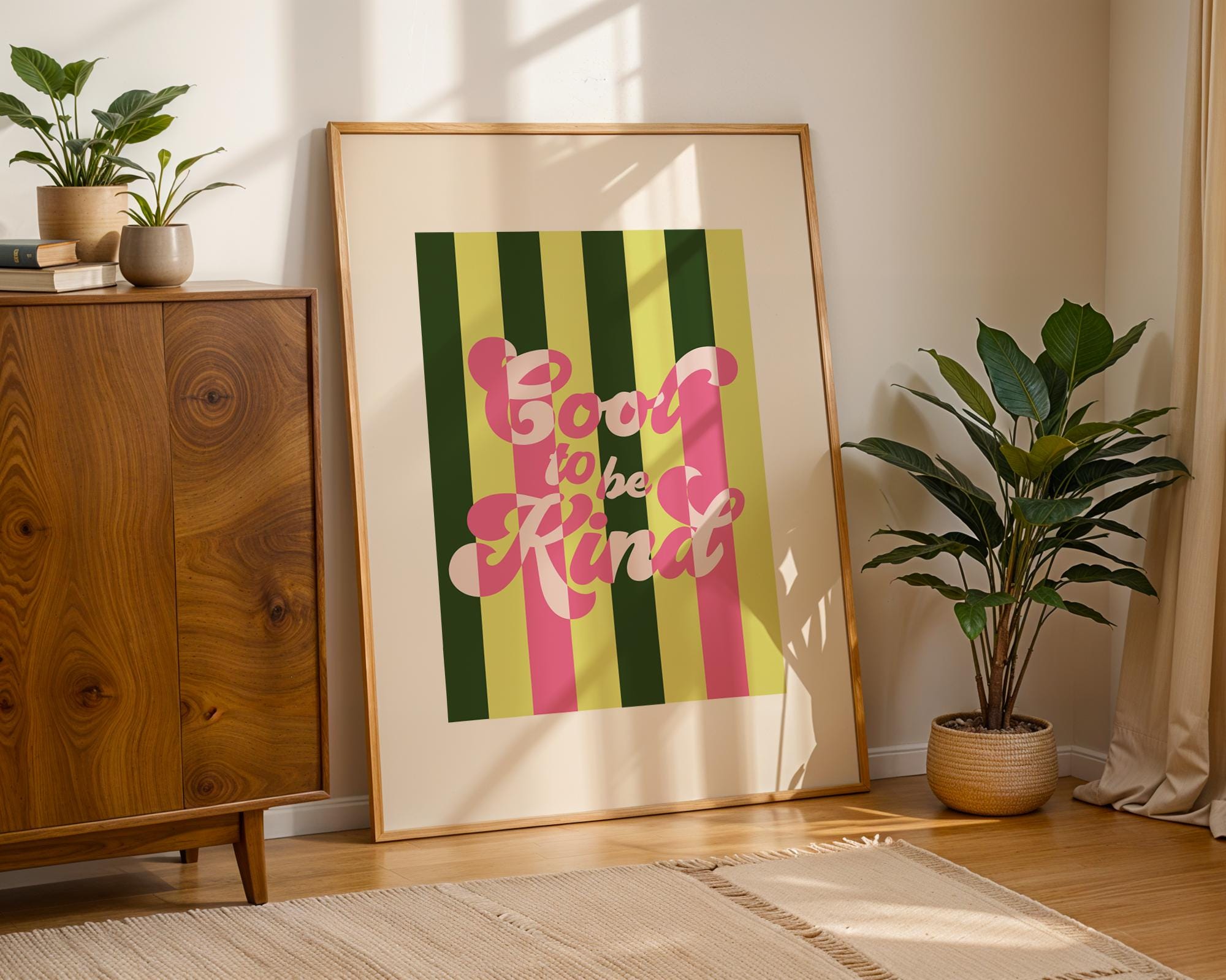 Cool to Be Kind Wall Print - Retro Wall Art - Retro Decor - Unframed - Kindness Wall Art - Self Love Quote - Girly Poster - Pink Green