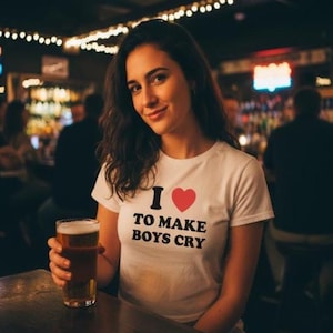 I Love to Make Boys Cry Baby Tee - Women's Fitted Tee - Trendy Crop Top - Graphic Tee - Y2K Fashion - 90s - Gift For Girlfriends