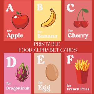 Printable Food Alphabet Cards for Toddlers - Printable Alphabet- Preschool - Homeschool - ABC Classroom - Kids Alphabet Cards - Download