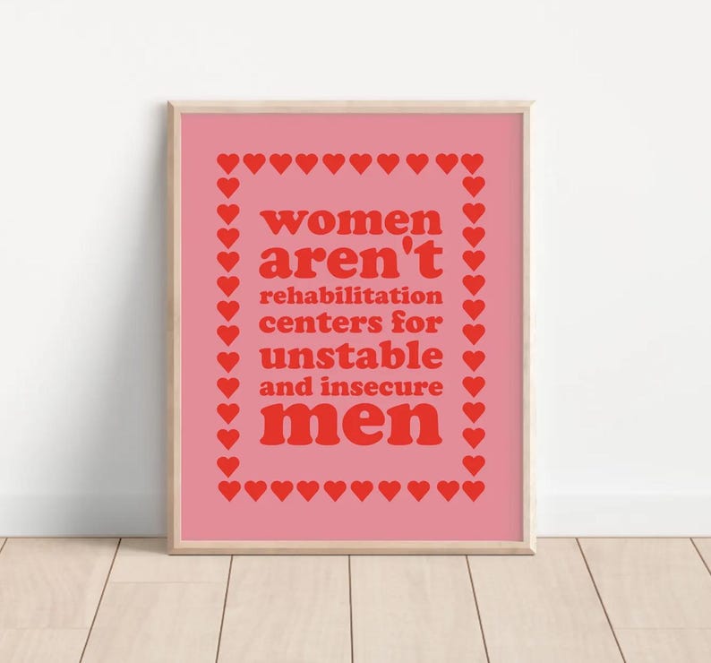 Women Aren't Rehabilitation Centers - PHYSICAL PRINT - Feminist Wall Art - Feminism Gifts For Her - Women's Rights Print - Red and Pink image 6