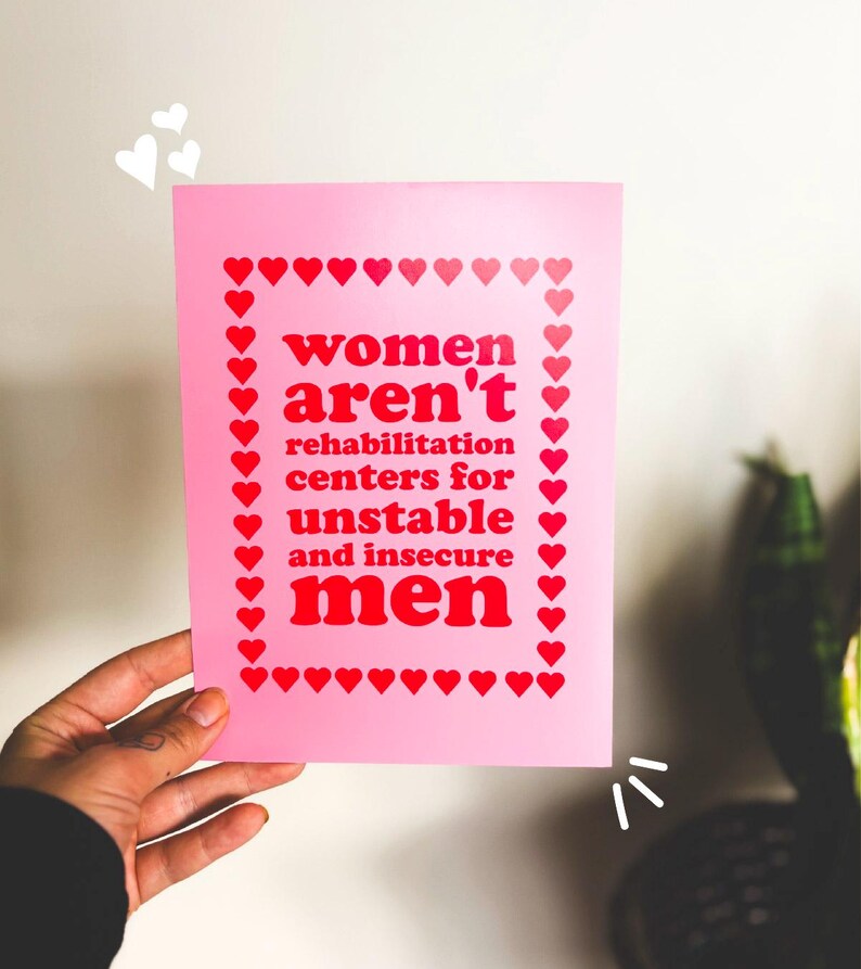 Women Aren't Rehabilitation Centers - PHYSICAL PRINT - Feminist Wall Art - Feminism Gifts For Her - Women's Rights Print - Red and Pink image 3