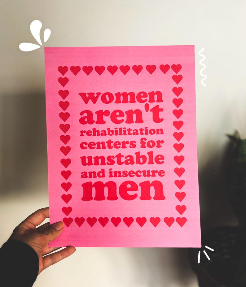 Women Aren't Rehabilitation Centers - PHYSICAL PRINT - Feminist Wall Art - Feminism Gifts For Her - Women's Rights Print - Red and Pink image 2