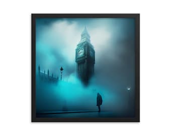 Framed artistic representation of Big Ben and the Elizabeth Tower - London Landmarks - remixed (18x18)