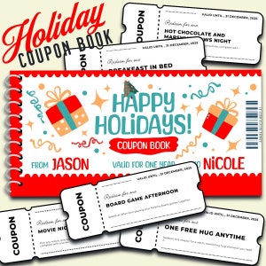Libro de cupones personalizado para vacaciones / Libro de cupones personalizado / Elija hasta 50 cupones perforados / Regalo perfecto para sus seres queridos / Regalo para ella