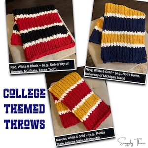 Anpassad grov stickad filt med college-tema – 122 x 152 cm | Personliga skolfärger