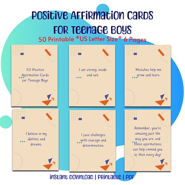 50 Positive Affirmation Cards for Teenage Boys | Gift for Boys | Positivity and Self-Love | Self-Discovery | Optimism and Strength