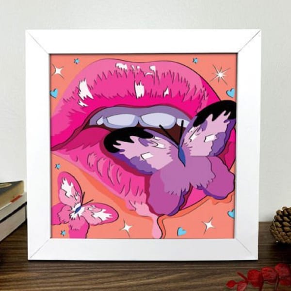 Lips 3D Layered Paper Cut Shadow Box | Instant Download | SVG Cutting File | 3D Cutting File