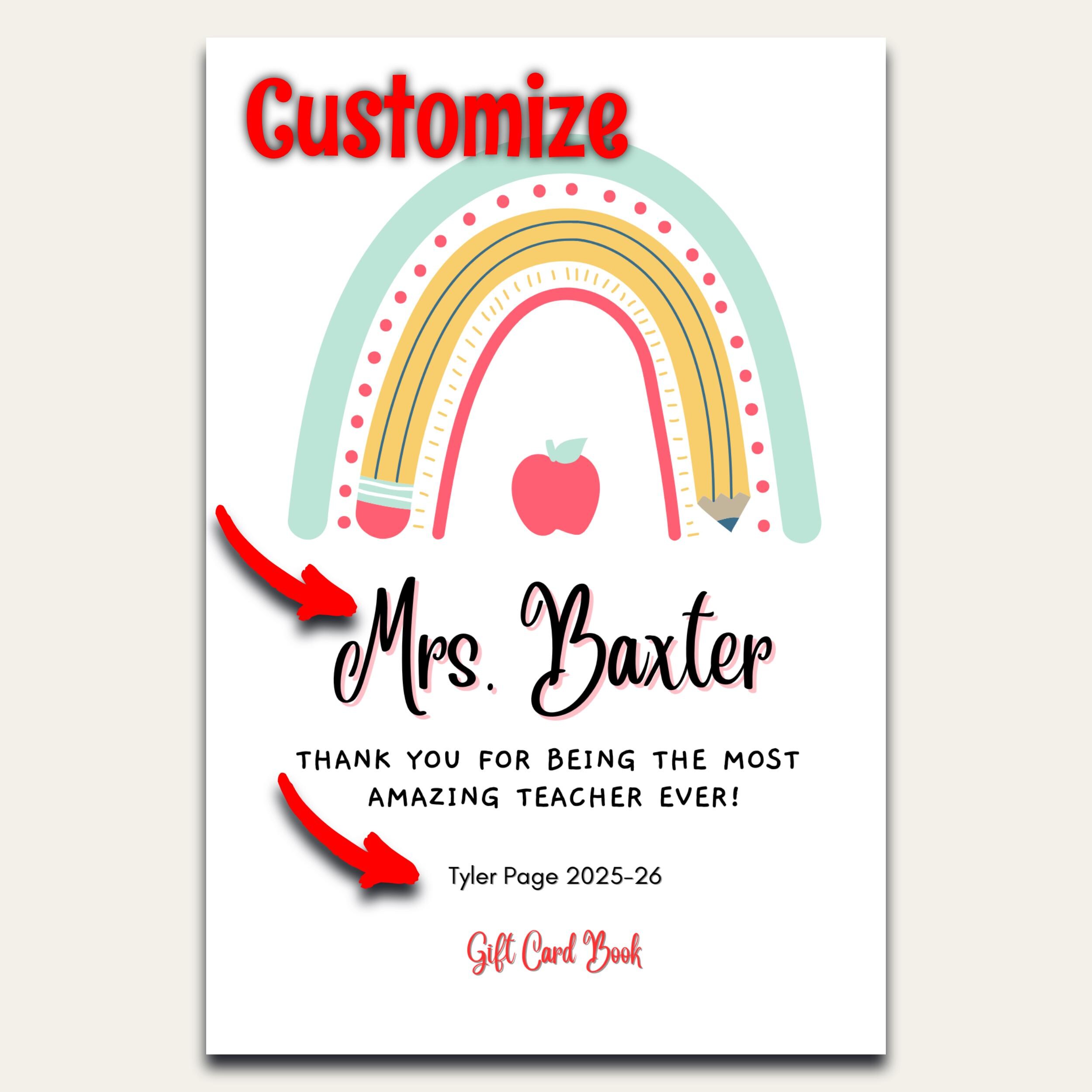 Personalized Teacher Appreciation Gift Card Book | Custom Teacher Gift