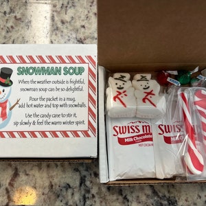 Snowman Soup Mini Kit Gift Box with Notecard, Winter Party Box, Autumn Party Kit, Hot Cocoa Party Favor, Hot Chocolate Peeps Gift Box