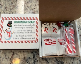 Snowman Soup Mini Kit Gift Box with Notecard, Winter Party Box, Autumn Party Kit, Hot Cocoa Party Favor, Hot Chocolate Peeps Gift Box