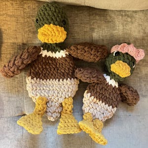 Crochet Mallard Duck Lovey: Chenille Snuggler Toy