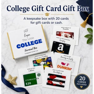Personalized College Survival Box, Graduation Gift Card Holder, Student Care Package Keepsake