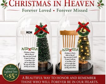Personalized Christmas in Heaven Memorial Cloche, Remembrance Keepsake (Optional Lighted Tree)