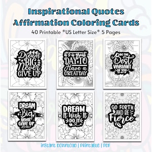 40 Inspirierende Zitate Affirmation Coloring Cards | Positivität und Selbstliebe | Selbstfindung | Optimismus und Stärke | Sofort Download