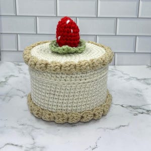 Chocolate Strawberry Cake Crochet Trinket Box | Handmade Wooden Keepsake with Magnetic Closure