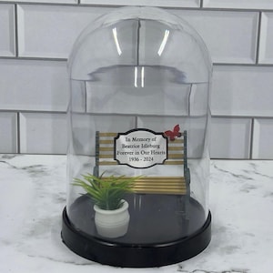 Personalized Memorial Bench Cloche: Sympathy Gift with Custom Plaque