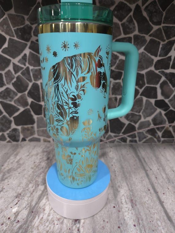 Horse Tumbler - Laser Engraved 40 oz Insulated Cup with Unique Horse in Meadow Design for Horse Lovers