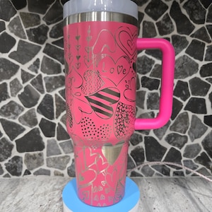 Doodle Hearts Tumbler Laser Engraved  | 40 oz Hot/Cold Insulated Valentine Hearts | Unique Gift for Her