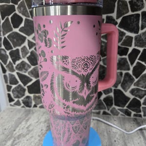 Laser Engraved Owl Tumbler | Insulated Hot/Cold 40 oz | Unique Laser Engraved Design | Perfect Gift for Owl Lovers