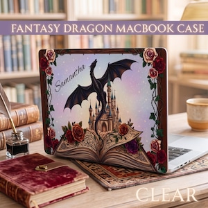 Clear MacBook Case Laptop Cover Dragon Design Fantasy Notebook Computer Protector Transparent Shell Personalized Name Custom Dragon Gothic