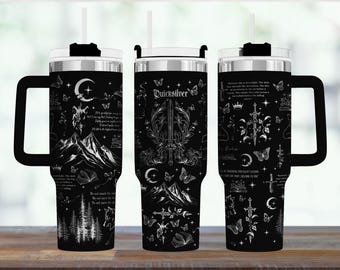 Quicksilver Tumbler Insulated Stainless Steel Cup Fantasy Book Themed Romantasy Butterfly Moon and Swords