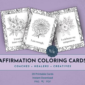 Printable Affirmation Coloring Cards | 20 Positive Mindset & Self-Care Quotes | Mindfulness, Stress Relief, Journal Inserts