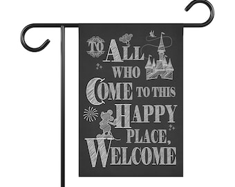 Disney Inspired Welcome Garden Flag, Magical Quote Outdoor Decor, Fantasy Yard Flag, Whimsical Home Banner, Gift for Disney Lover