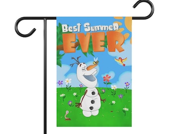 Bandeira de jardim "Olaf da Disney: O Melhor Verão de Todos", Placa decorativa de jardim com tema Frozen da Disney, Banner colorido para jardim e casa com tema de verão.
