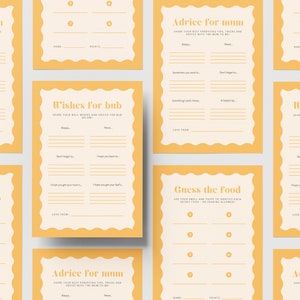Jeux de fête de baby shower modernes | Bordure ondulée rétro | Orange | Paquet de 8 | Téléchargement instantané