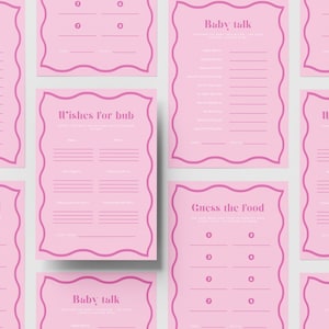 Modern Baby Shower Party Games | Retro Wavy Border | Baby Pink | Pack of 8 | Instant Download