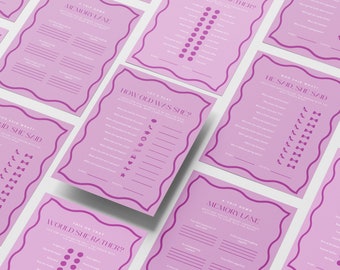 Modern Bridal Shower Party Games | Hens or Bachelorette | Retro Wavy Border | Purple | Pack of 8 | Instant Download