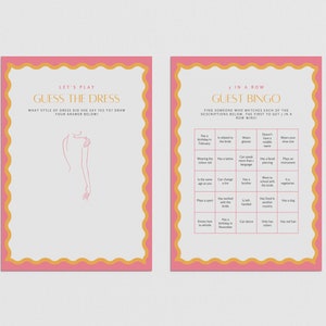 Giochi moderni per feste di addio al nubilato / Addio al nubilato o al nubilato / Bordo ondulato retrò / Rosa e arancione / Confezione da 8 / Download immediato