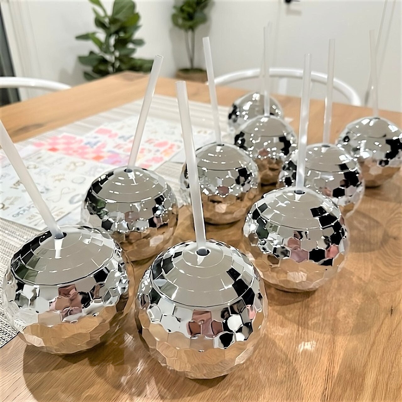 ANTQUE 9 PCS Disco Ball Cup with Straws, Tumbler Reusable Disco Flash Ball  Cups for Party, Cocktail Ball Cups Spherical with Lid and Straw Wine Cups