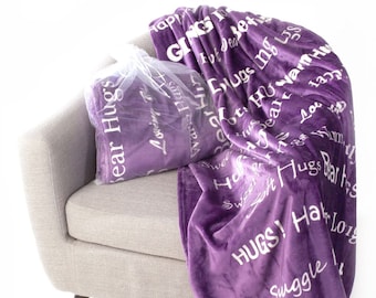 BlankieGram WARM HUGS Message Throw Blanket Ultra Plush with Personalized Card (optional) - The Perfect Caring Gift - 5 Colors